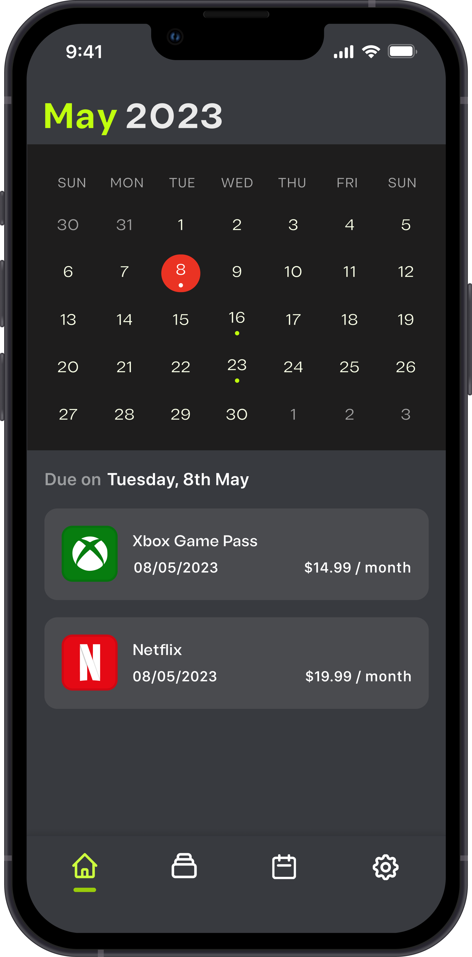 Calendar feature